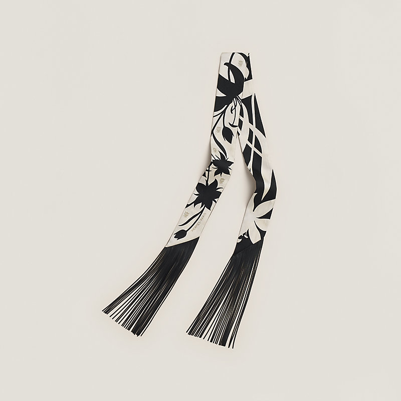 Bouquet Final leather fringe Twilly - Black | Hermès